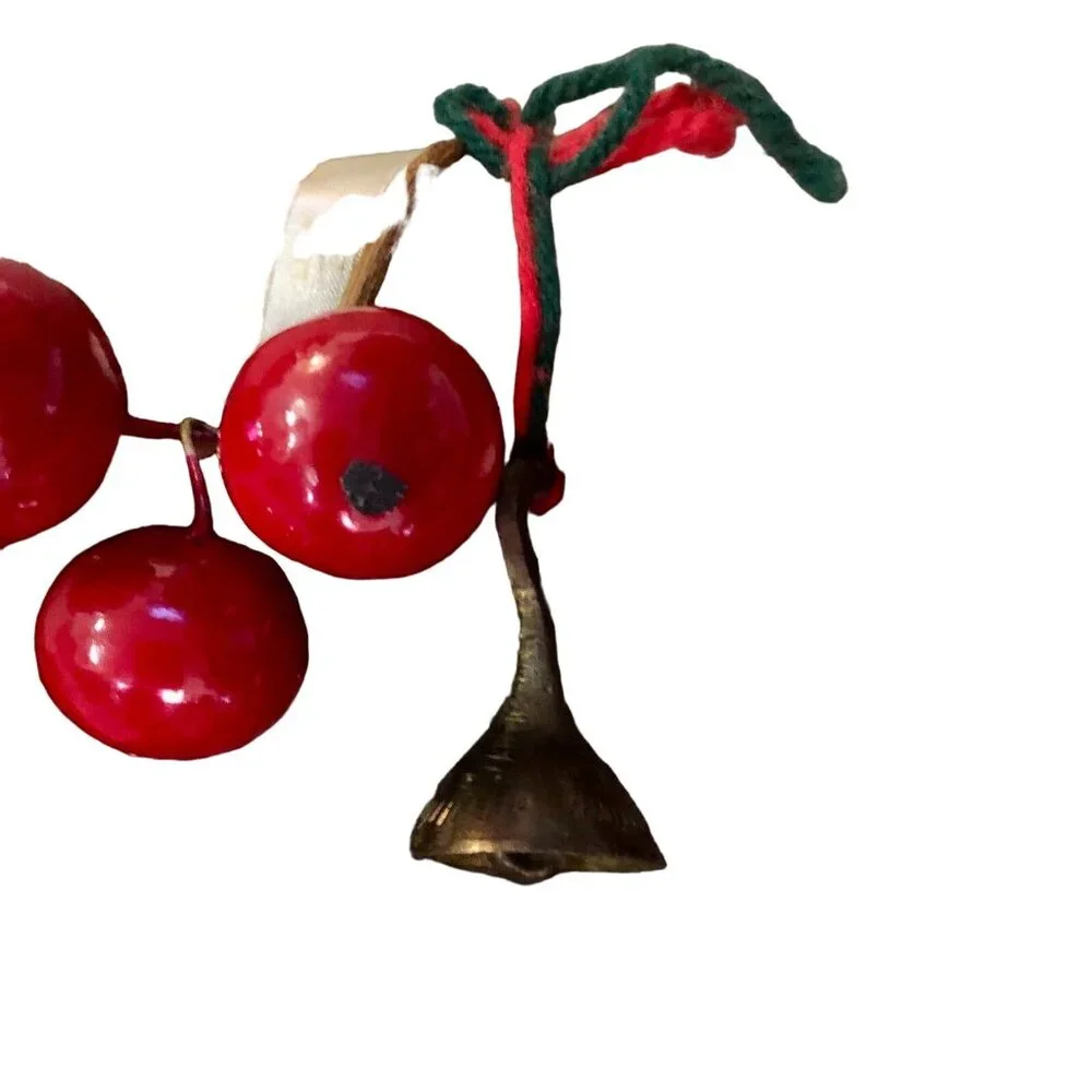 Miniature 5” Wreath Used Cherries Angel Brass Bell